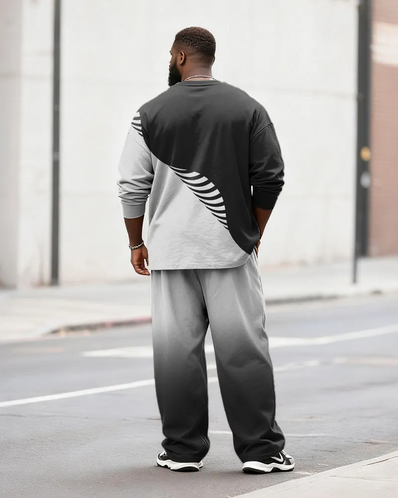 Big & Tall Men's Casual Black And White Geometric Gradient Print Long Sleeve T-Shirt Pants Set sold by Biggmans product image thumbnail 4