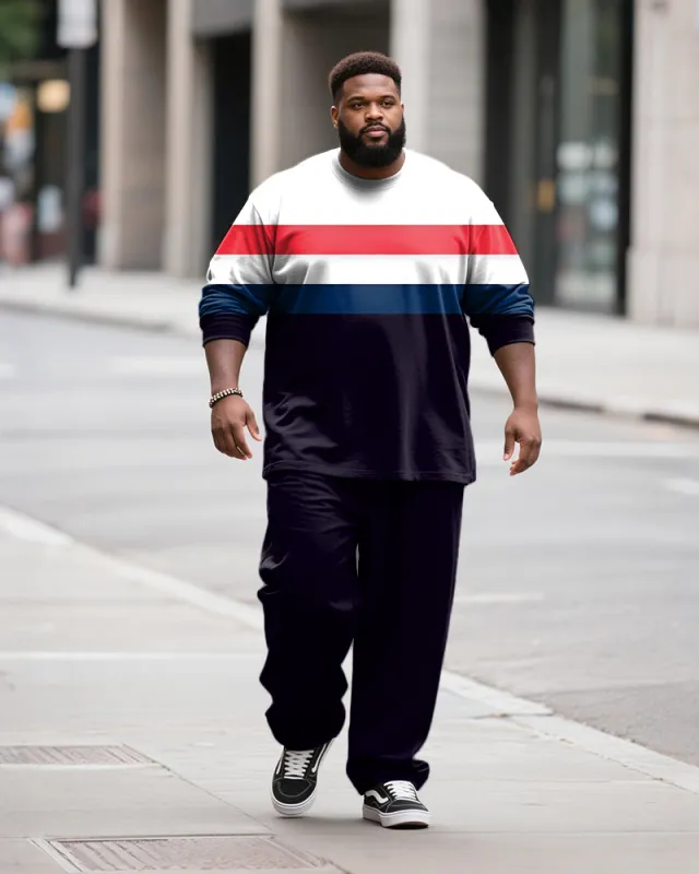 Big & Tall Men's Red Colorblock Stripe Printed Long Sleeve T-Shirt Pants Set sold by Biggmans
