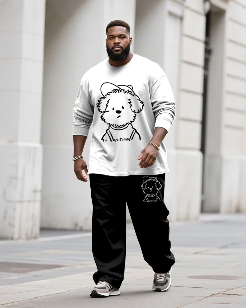 Big & Tall Men's Simple Line Puppy Letter Print Long Sleeve T-Shirt Pants Set sold by Biggmans
