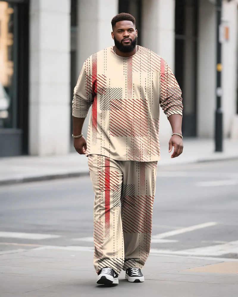 Big & Tall Men's Casual Geometric Plaid Print Long Sleeve T-Shirt Pants Set sold by Biggmans