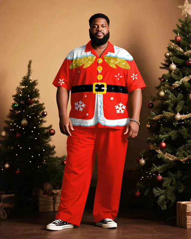 Big & Tall Men's Santa Claus Cosplay Printed Short Sleeve Shirt Trousers Suit sold by Biggmans