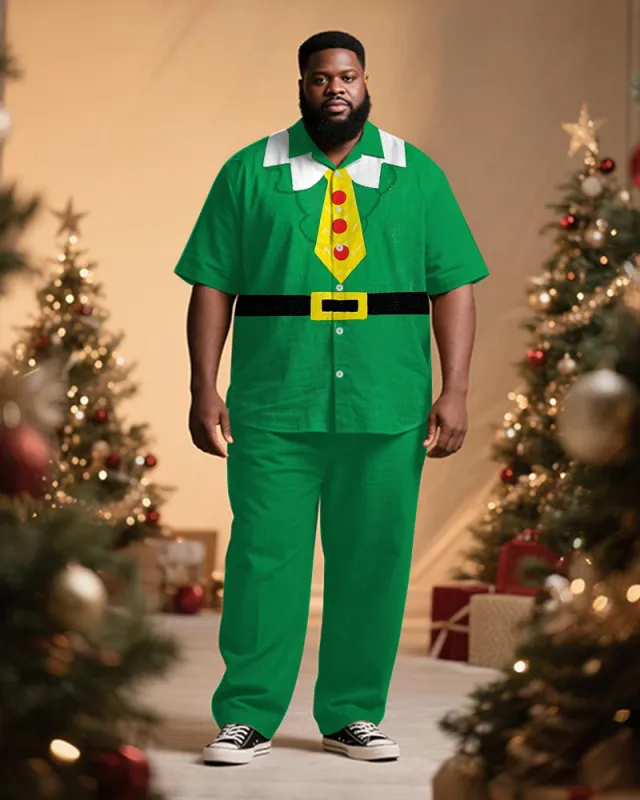 Big & Tall Men's Christmas Elf Tie Cosplay Printed Short Sleeve Shirt Trousers Suit sold by Biggmans