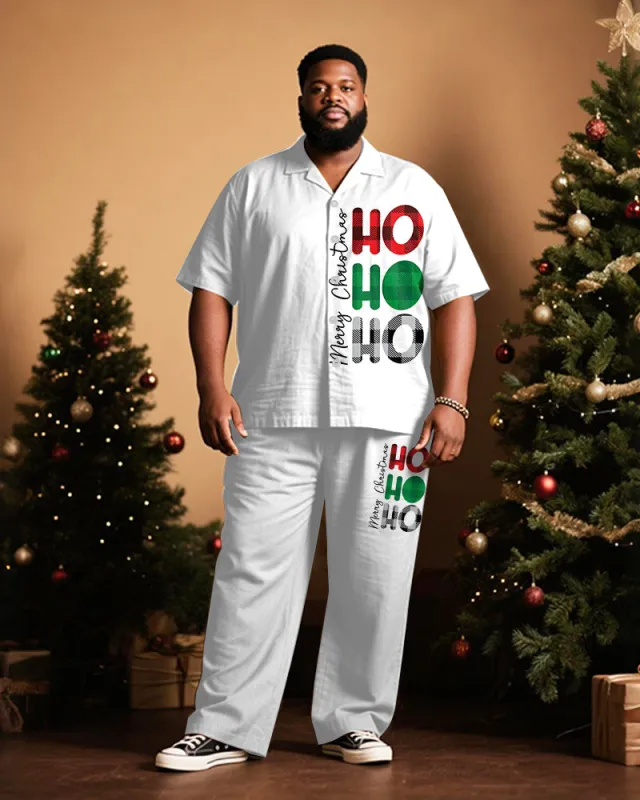 Big & Tall Men's Merry Christmas Letter Print Short Sleeve Shirt Trousers Suit sold by Biggmans