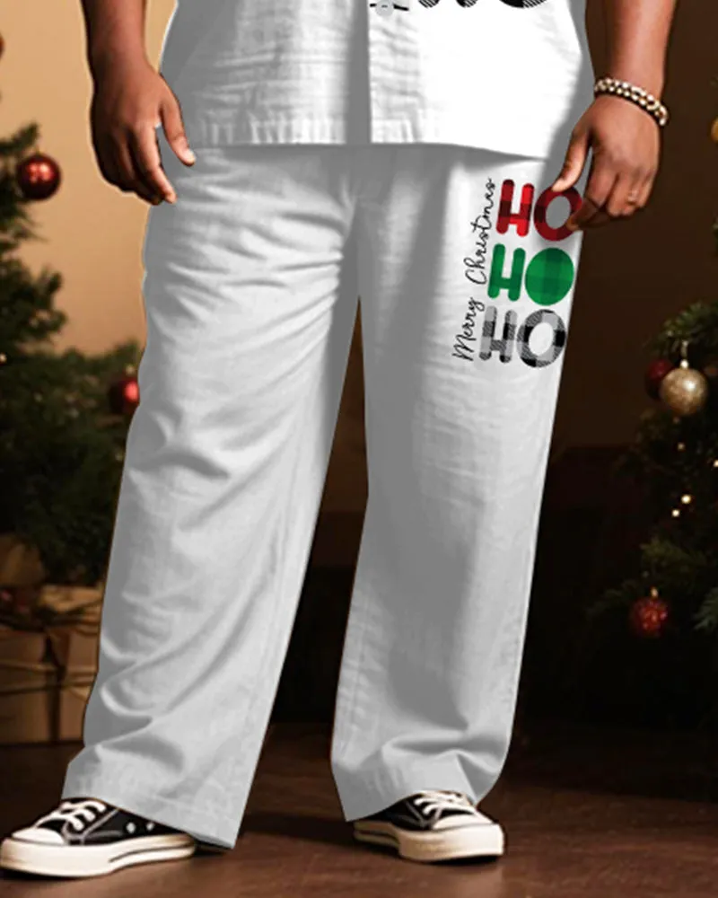 Big & Tall Men's Merry Christmas Letter Print Short Sleeve Shirt Trousers Suit sold by Biggmans product image thumbnail 3