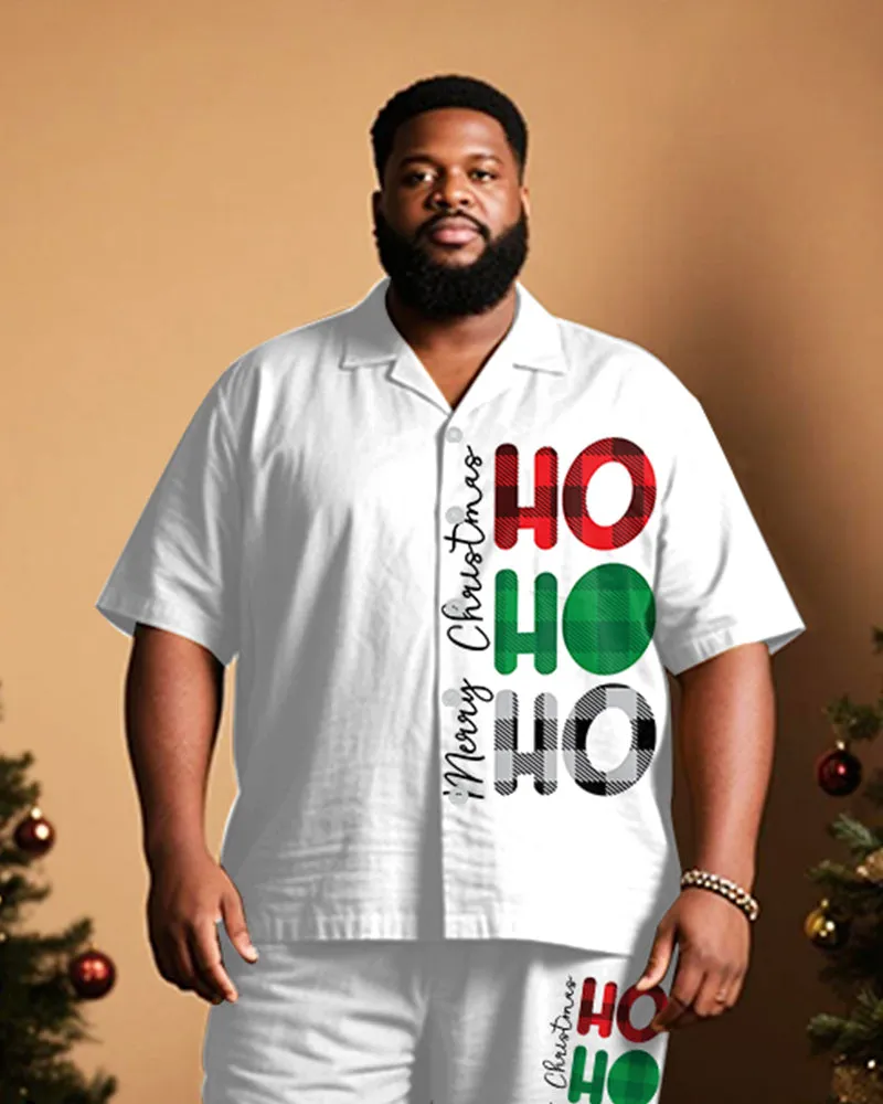 Big & Tall Men's Merry Christmas Letter Print Short Sleeve Shirt Trousers Suit sold by Biggmans product image thumbnail 2