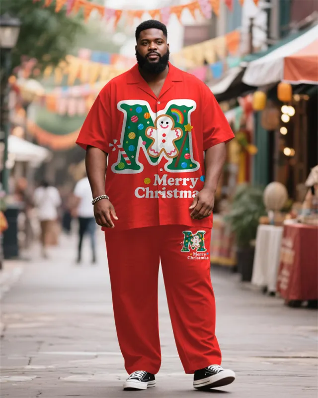 Big & Tall Men's Merry Christmas Gingerbread Man Print Short Sleeve Shirt Trousers Suit sold by Biggmans