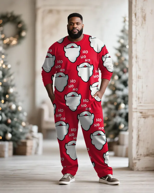 Big & Tall Men's Santa Claus Cartoon Print Long Sleeve T-Shirt Pants Set sold by Biggmans