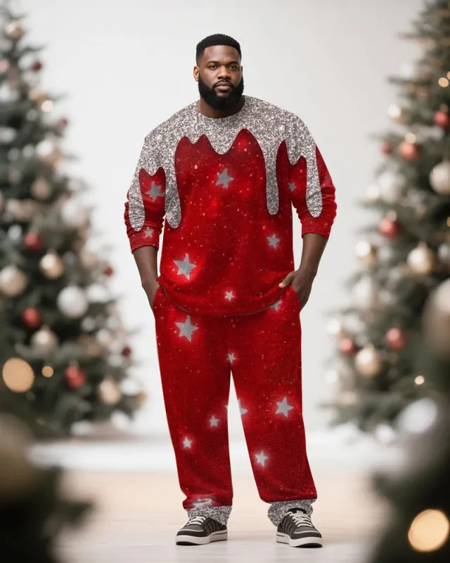Big & Tall Men's Christmas Flowing Snowflake Print Long Sleeve T-Shirt Pants Set sold by Biggmans