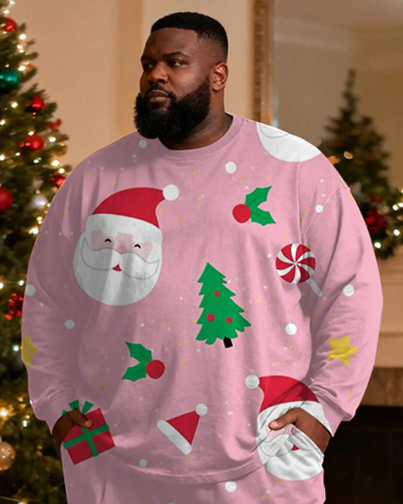 Big & Tall Men's Santa Claus Cartoon Pink Printed Long Sleeve T-Shirt Pants Set sold by Biggmans product image thumbnail 2
