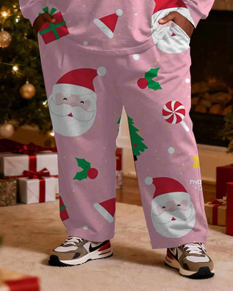 Big & Tall Men's Santa Claus Cartoon Pink Printed Long Sleeve T-Shirt Pants Set sold by Biggmans product image thumbnail 3