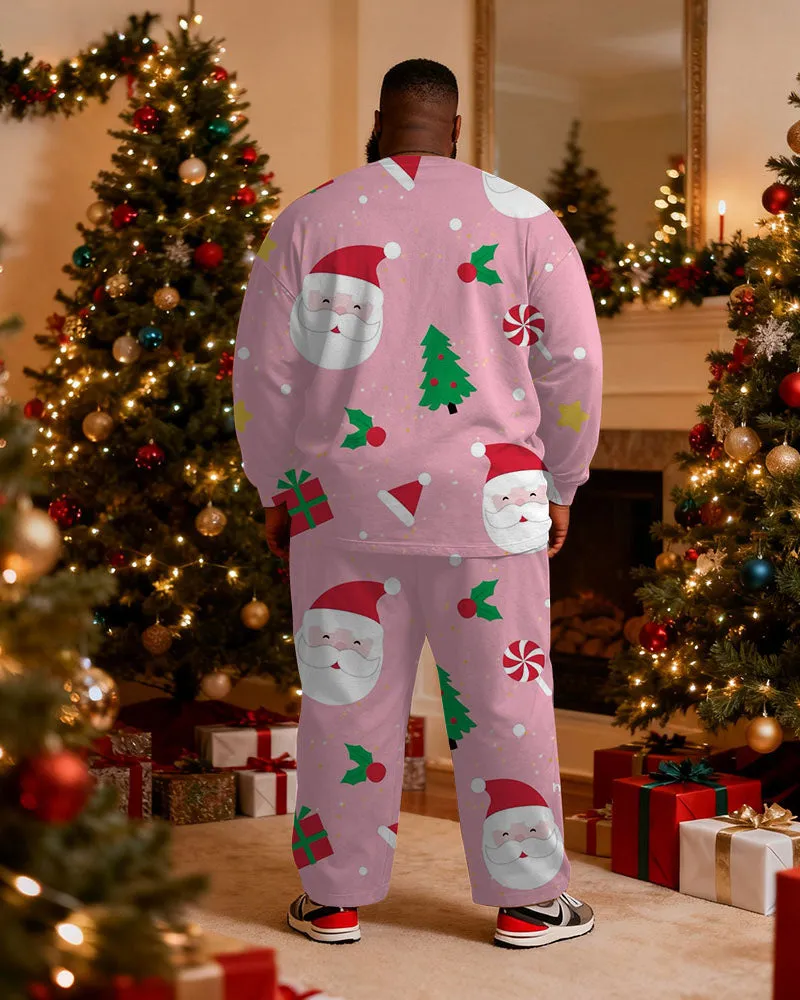 Big & Tall Men's Santa Claus Cartoon Pink Printed Long Sleeve T-Shirt Pants Set sold by Biggmans product image thumbnail 4