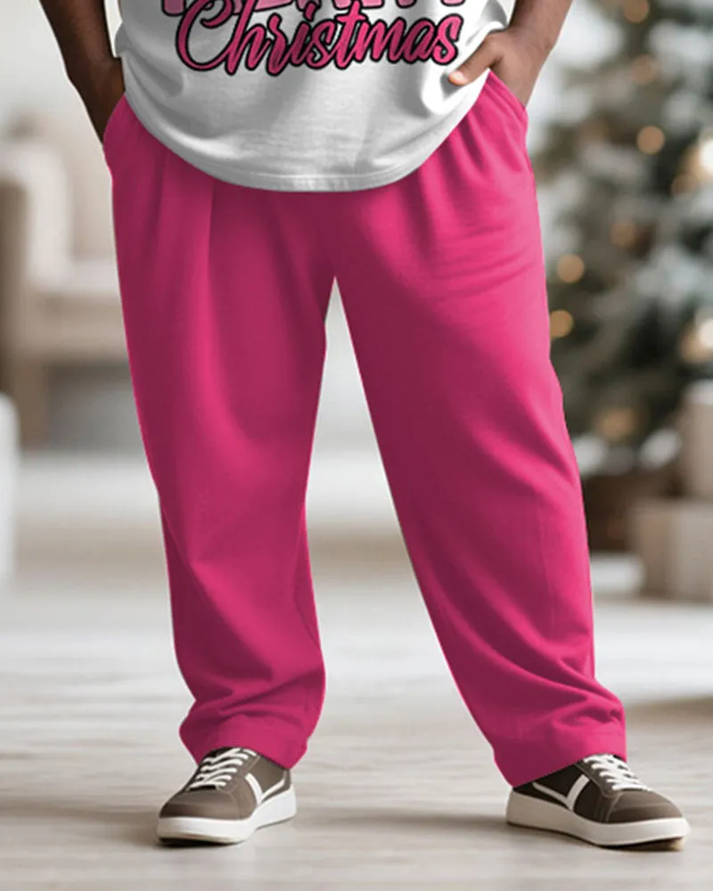 Big & Tall Men's Merry Christmas Cartoon Pink Printed Long Sleeve T-Shirt Pants Set sold by Biggmans product image thumbnail 3