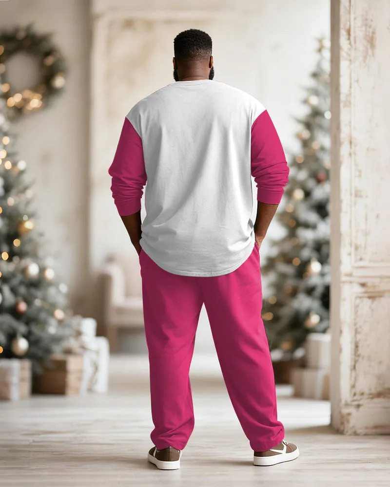 Big & Tall Men's Merry Christmas Cartoon Pink Printed Long Sleeve T-Shirt Pants Set sold by Biggmans product image thumbnail 4