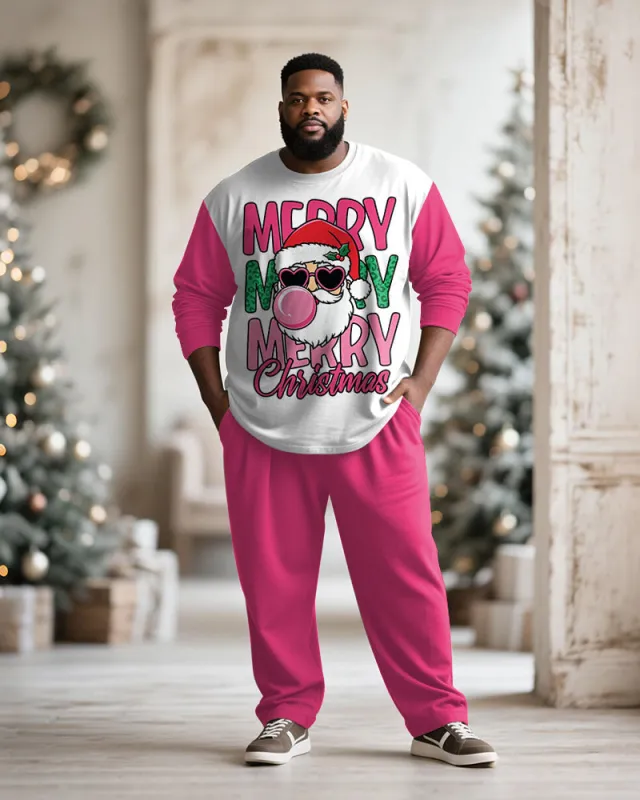 Big & Tall Men's Merry Christmas Cartoon Pink Printed Long Sleeve T-Shirt Pants Set sold by Biggmans