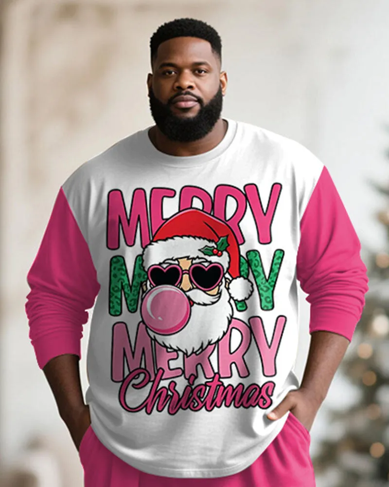 Big & Tall Men's Merry Christmas Cartoon Pink Printed Long Sleeve T-Shirt Pants Set sold by Biggmans product image thumbnail 2