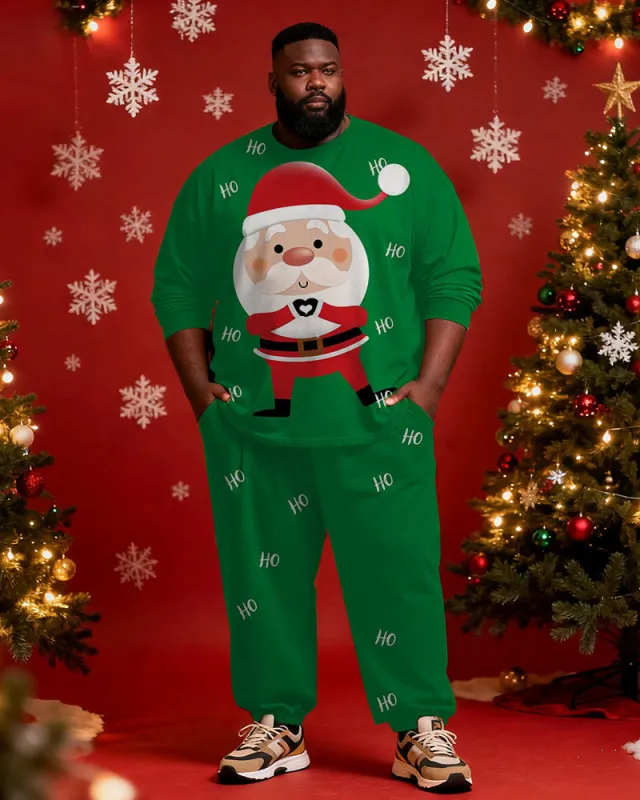 Big & Tall Men's Santa Claus Cartoon Love Print Long Sleeve T-Shirt Pants Set sold by Biggmans