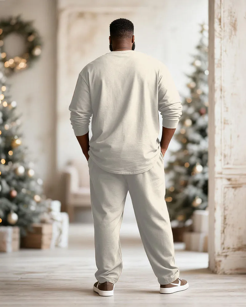 Big & Tall Men's Merry Christmas Cartoon Apricot Printed Long Sleeve T-Shirt Pants Set sold by Biggmans product image thumbnail 4