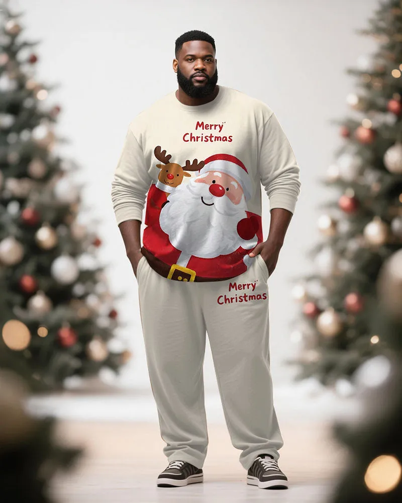 Big & Tall Men's Merry Christmas Cartoon Apricot Printed Long Sleeve T-Shirt Pants Set sold by Biggmans