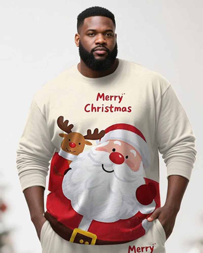 Big & Tall Men's Merry Christmas Cartoon Apricot Printed Long Sleeve T-Shirt Pants Set sold by Biggmans product image thumbnail 2