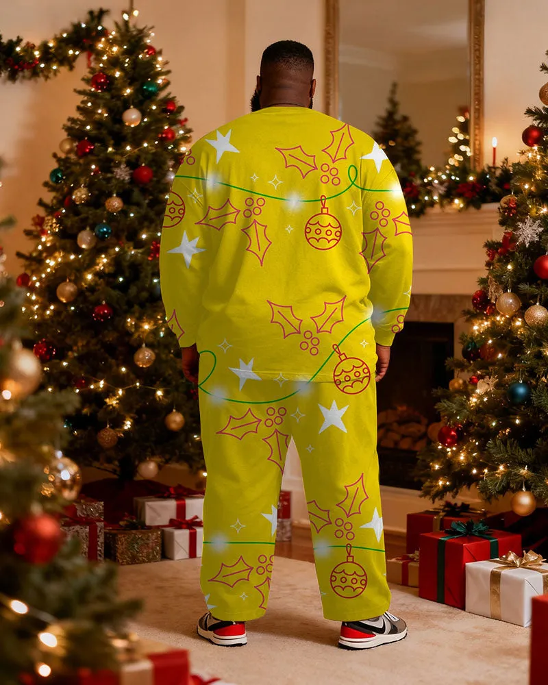 Big & Tall Men's Christmas Letter Yellow Printed Long Sleeve T-Shirt Pants Set sold by Biggmans product image thumbnail 4