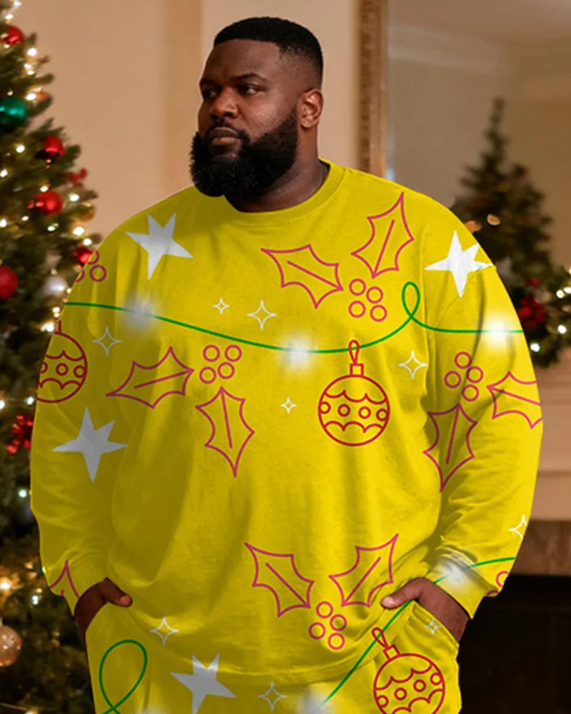 Big & Tall Men's Christmas Letter Yellow Printed Long Sleeve T-Shirt Pants Set sold by Biggmans product image thumbnail 2