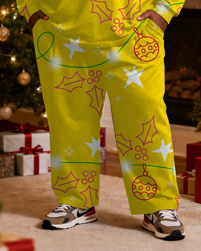 Big & Tall Men's Christmas Letter Yellow Printed Long Sleeve T-Shirt Pants Set sold by Biggmans product image thumbnail 3