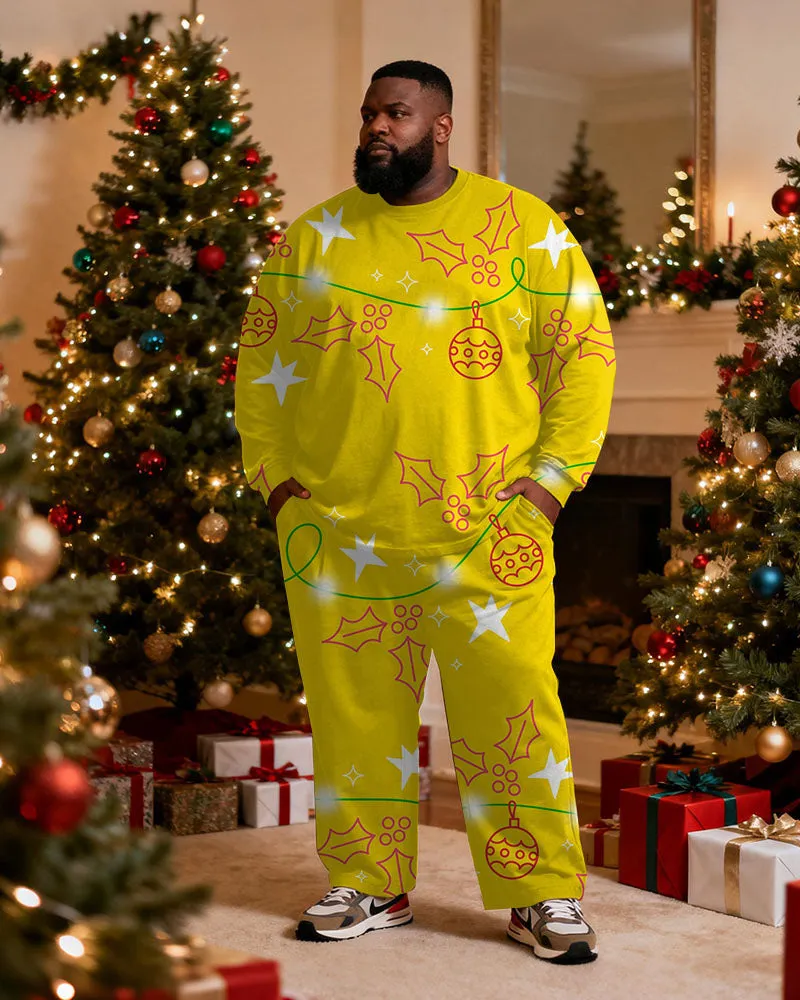 Big & Tall Men's Christmas Letter Yellow Printed Long Sleeve T-Shirt Pants Set sold by Biggmans