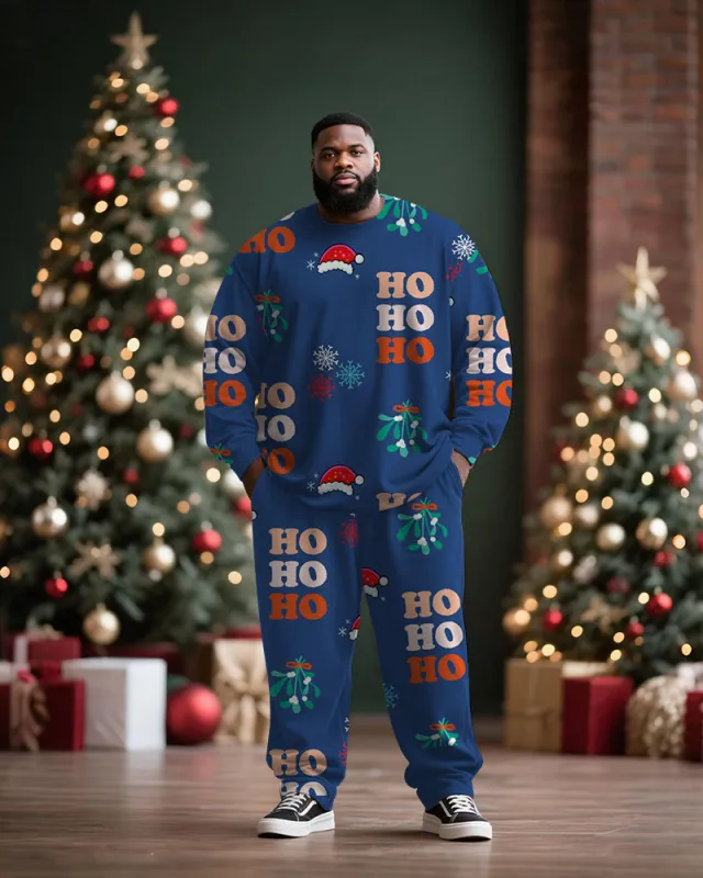Big & Tall Men's Santa Claus Letter Blue Print Long Sleeve T-Shirt Pants Set sold by Biggmans