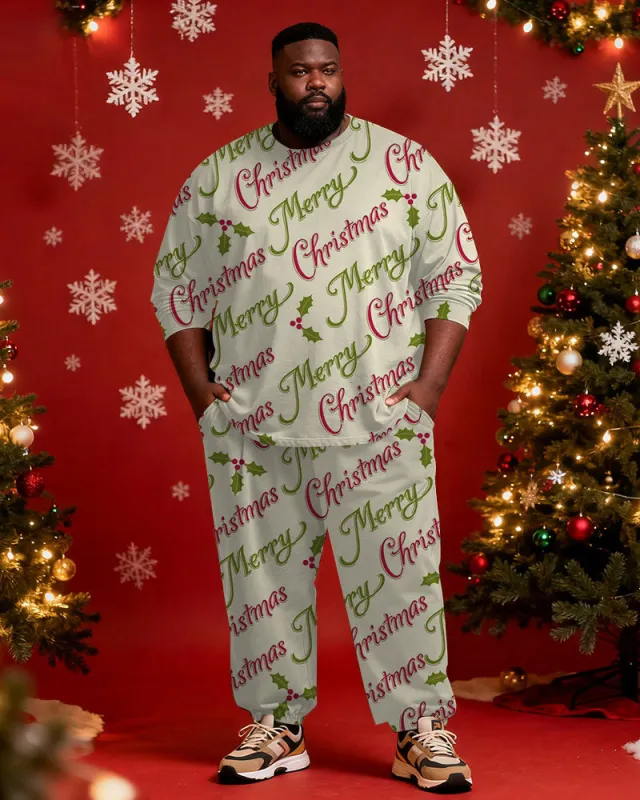 Big & Tall Men's Merry Christmas Letter Print Long Sleeve T-Shirt Pants Set sold by Biggmans
