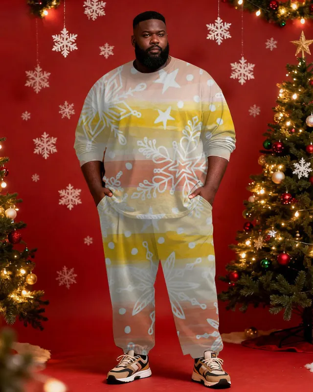 Big & Tall Men's Christmas Gradient Snowflake Print Long Sleeve T-shirt Pants Set sold by Biggmans