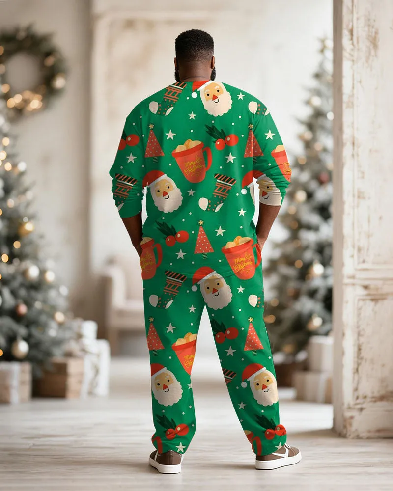 Big & Tall Men's Santa Claus Cartoon Green Print Long Sleeve T-Shirt Pants Set sold by Biggmans product image thumbnail 4