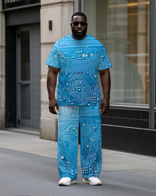 Men's Big and Tall Technology Circuit All Over Printed Short Sleeve T-shirt Pants Set sold by Biggmans