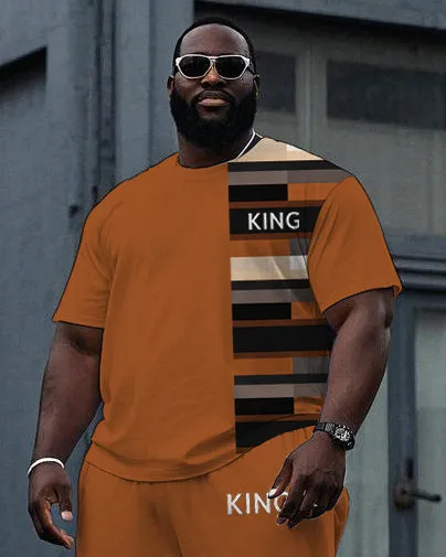 Big Men's Retro Plaid Color Block Splicing Style KING Letter Printed Short Sleeve T-shirt Pants Set sold by Biggmans product image thumbnail 2