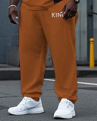 Big Men's Retro Plaid Color Block Splicing Style KING Letter Printed Short Sleeve T-shirt Pants Set sold by Biggmans product image thumbnail 3