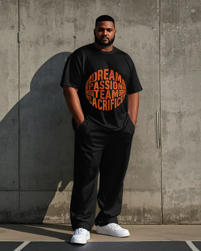 Men's Casual Simple Letter Ball Silhouette Printed Big and Tall Short Sleeve T-shirt Pants Set sold by Biggmans