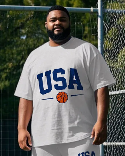 Big Men's Casual Simple USA Letter Basketball Printed Short Sleeve T-shirt Pants Set sold by Biggmans product image thumbnail 2