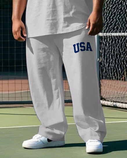 Big Men's Casual Simple USA Letter Basketball Printed Short Sleeve T-shirt Pants Set sold by Biggmans product image thumbnail 3