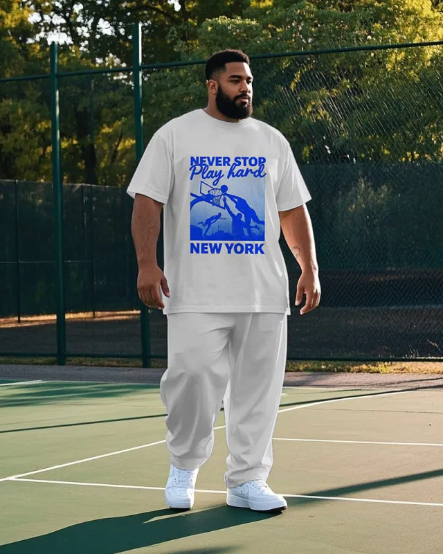 Big Men's Basketball Game NEVER STOP NEW YORK Printed Short Sleeve T-shirt Pants Set sold by Biggmans