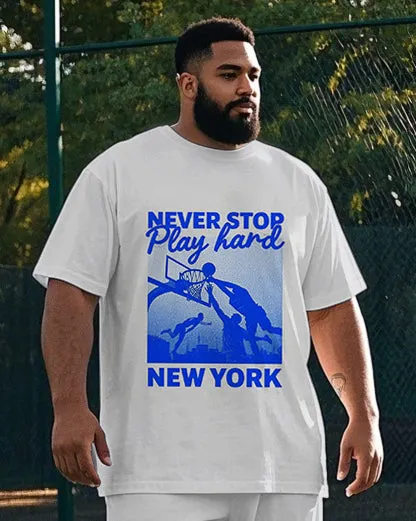 Big Men's Basketball Game NEVER STOP NEW YORK Printed Short Sleeve T-shirt Pants Set sold by Biggmans product image thumbnail 2