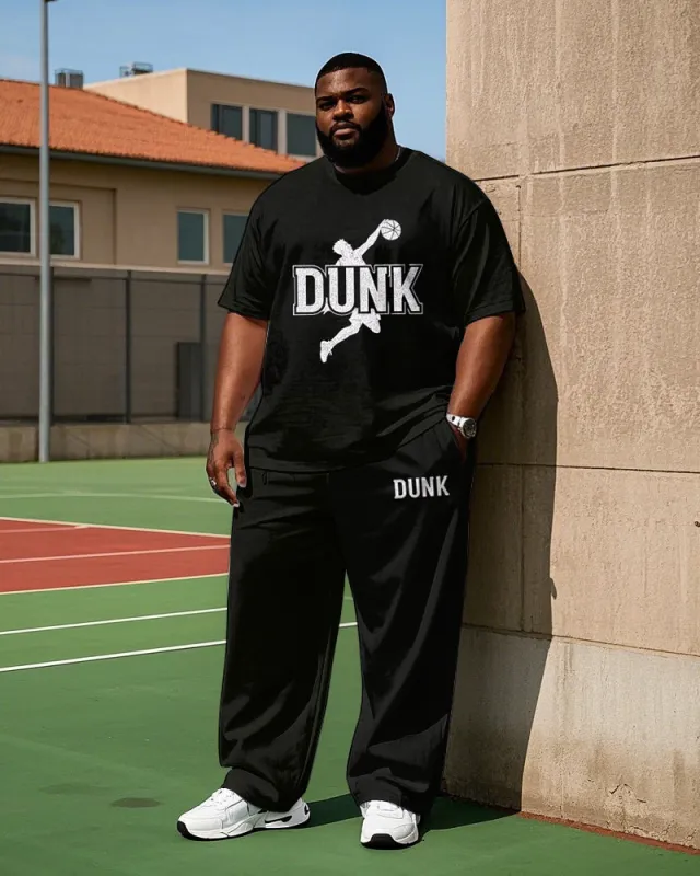 Big Men's Simple Basketball Athletic Silhouette DUNK Letter Printed Short Sleeve T-shirt Pants Set sold by Biggmans