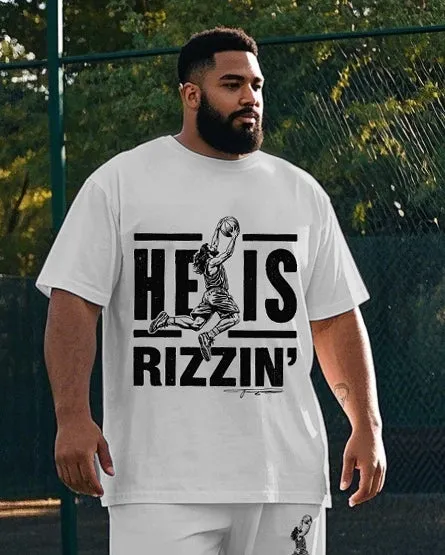 Big Men's Basketball Athlete HE IS RIZZIN Letter Printed Casual Short Sleeve T-shirt Pants Set sold by Biggmans product image thumbnail 2