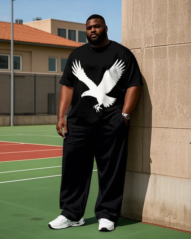 Big Men's Round Neck Simple Eagle Printed Outdoor Short Sleeve T-shirt Pants Set sold by Biggmans