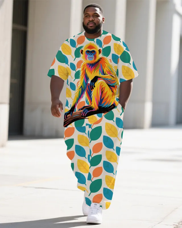 Big Men's Animal World Cool Monkey Printed Casual Summer Short Sleeve T-shirt Pants Set sold by Biggmans