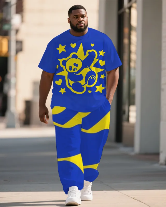 Big Guy's Animal World Fashion Panda Printed Summer Short Sleeve T-shirt Pants Set sold by Biggmans
