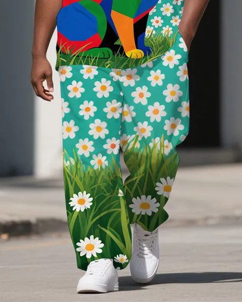 Big Guy's Animal World Splicing Cat & Flower Printed Short Sleeve T-shirt Pants Set sold by Biggmans product image thumbnail 3