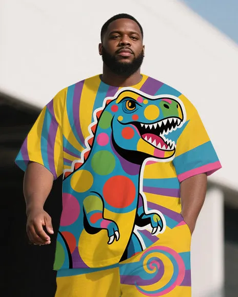 Big and Tall Men's Colorful Stripe Funny Dinosaur Printed Outdoor Short Sleeve T-shirt Pants Set sold by Biggmans product image thumbnail 2