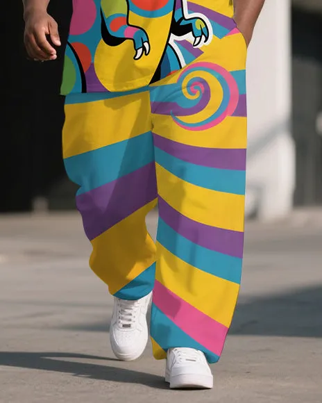 Big and Tall Men's Colorful Stripe Funny Dinosaur Printed Outdoor Short Sleeve T-shirt Pants Set sold by Biggmans product image thumbnail 3