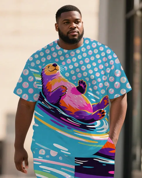 Big Men's Animal World Bubbles Seal Printed Summer Short Sleeve T-shirt Pants Set sold by Biggmans product image thumbnail 2