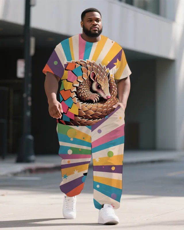 Big Man's Animal World Pangolin Printed Casual Summer Outdoor Short Sleeve T-shirt Pants Set sold by Biggmans