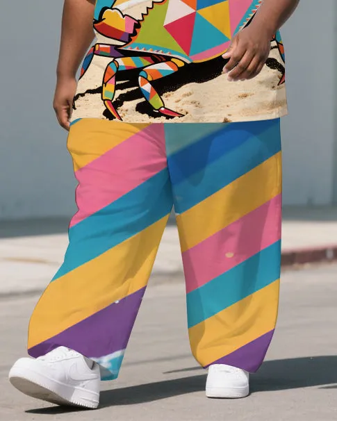 Big Guy's Animal World Crab & Colorful Stripe Printed Casual Short Sleeve T-shirt Pants Set sold by Biggmans product image thumbnail 3